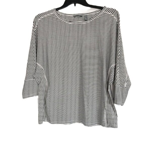 AnyBody Raglan Half Sleeve Pullover Black and White Stripe Top Size: Medium - Picture 1 of 7